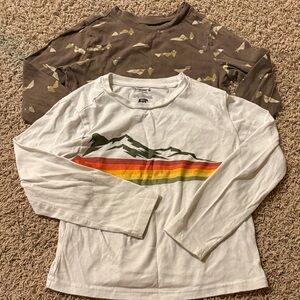 Kids Mountain Graphic Long Sleeve Shirts - White & Brown Boys Size 4-5​